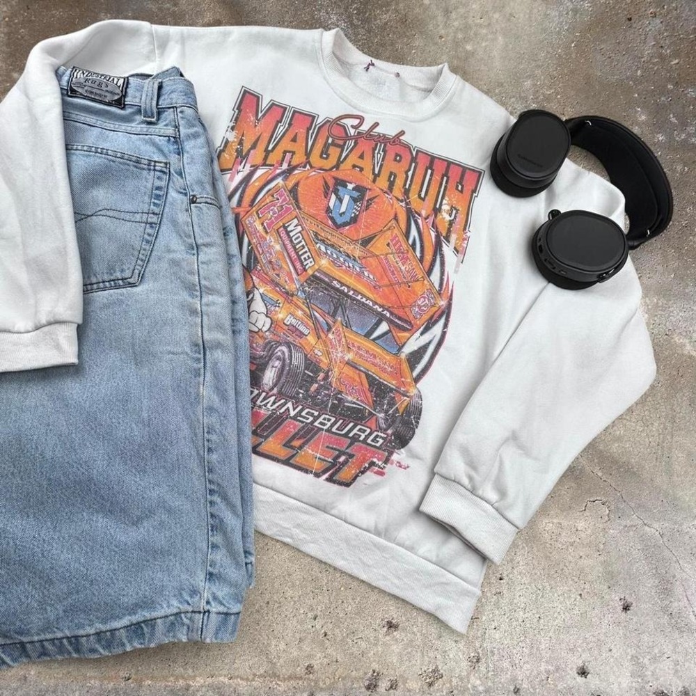 White Orange‎ Racing Fireball Y2K NASCAR Grunge Skater Sweatshirt XL